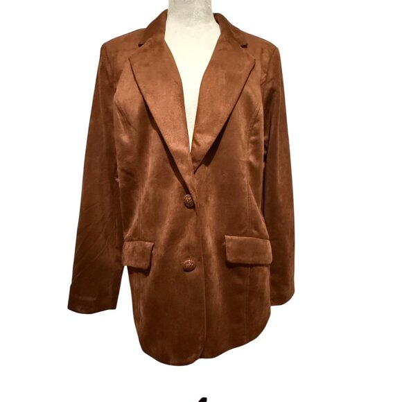 Isaac Mizrahi Live! Estate Stretch Brown Faux Suede Blazer w/Lining Clove - Picture 1 of 16